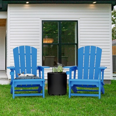 Maggift Patio Accent Chairs Set of 2, Plastic Adirondack Chairs with Cup Holders, Lawn Chairs for Patio, Garden, Poolside, Blue, 31.4"*29.6"*36.4"