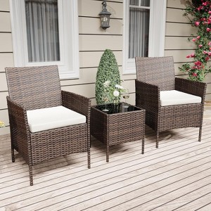 Acekool 3-Piece Outdoor Patio Furniture Set – Weather-Resistant Rattan Seating with Upholstered Cushions & Glass Storage Coffee Table - 1 of 4
