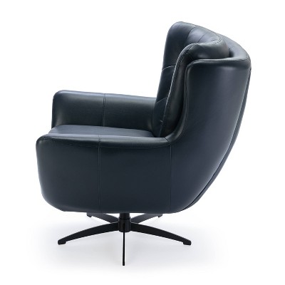 Clayton Midnight Blue Tufted Faux Leather Swivel Accent Chair