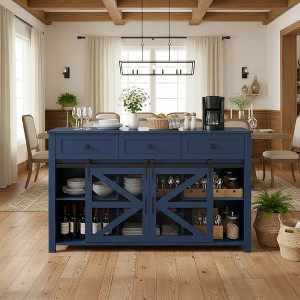 Okak Modern Glass Buffet Sideboard Storage Cabinet for Dining Room,Kitchen Pantry Cabinets with Sliding Barn Door & Metal Handles - 1 of 4