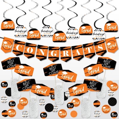 Big Dot of Happiness Orange Grad - Best is Yet to Come - Orange Graduation Party Supplies Decoration Kit - Decor Galore Party Pack - 51 Pieces