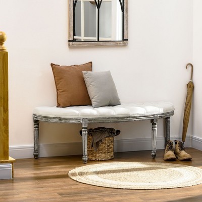 CAVINAS Bench Semi-Circle Ottoman with Tufted Velvet-Touch Fabric Rubberwood Legs for Bedroom