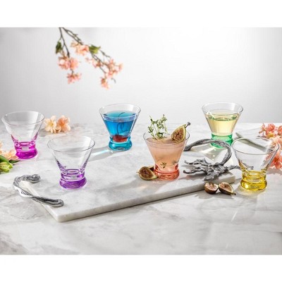 Set of 6 Colorful Stemless Lead-Free Martini Glasses