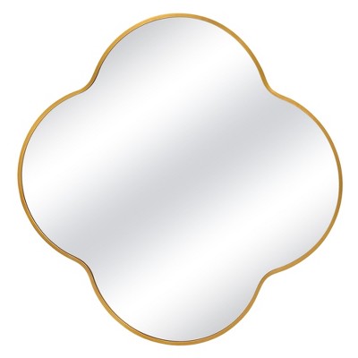 Beautyolove 28 in. W x 28 in. H Scalloped Gold Aluminum Alloy Framed Wall Mirror Quatrefoil Decorative Wall Mirror