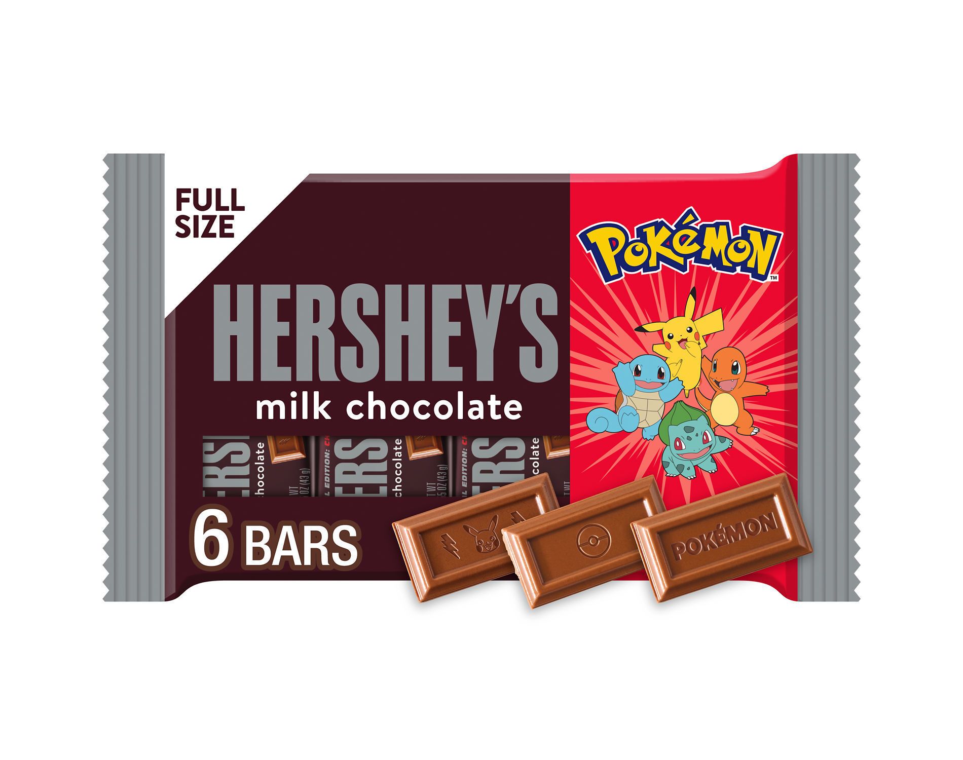 HERSHEY'S Milk Chocolate Standard Bar Candy w/Pokémon Wrappers - 9.3oz/6pk
