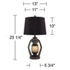 Franklin Iron Works Horace Rustic Table Lamps 25 1/4" High Set of 2 Bronze with Nightlight Black Faux Silk Drum Shade for Bedroom Living Room Bedside - 4 of 4