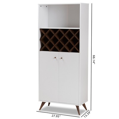 Serafino White and Walnut Mid-Century Modern Wine Cabinet