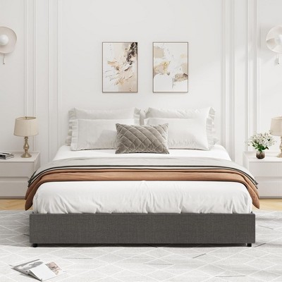 Whizmax Platform Bed Frame with 4 Storage Drawers, No Box Spring Needed, Wooden Slats Support, No headboard,Easy Assembly, Dark Grey