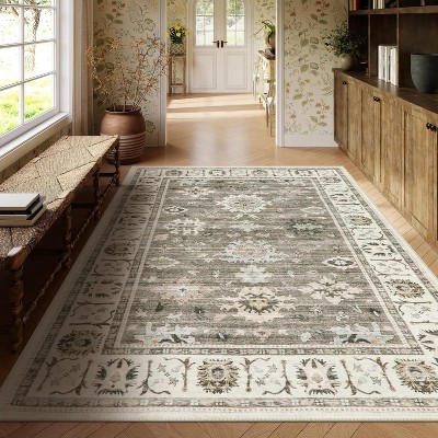 Lahome Vintage Washable Farmhouse Area Rug-Rustic Carpet for Living Room, Bedroom, or Entryway
