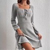 Coolmee Women's Square Neck Fall Long Sleeve Mini Dress Tie Front Ribbed Knit Short Sweater Dresses - 3 of 4