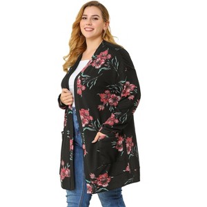 Agnes Orinda Women's Plus Size Lightweight Open Front Knit Floral Cardigans - 1 of 4