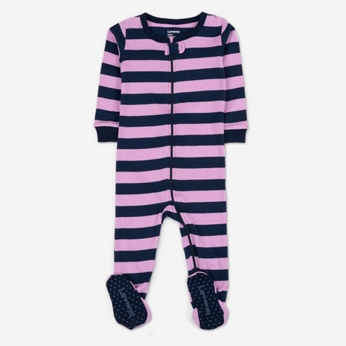 Leveret Kids Footed Girls Striped Cotton Pajamas - image 1 of 3