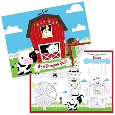 Big Dot of Happiness Farm Animals - Paper Barnyard Birthday Party Coloring Sheets - Activity Placemats - Set of 16