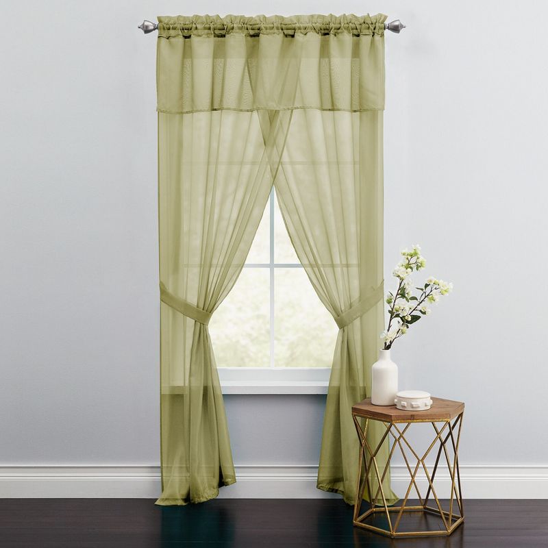 BrylaneHome  Sheer Voile 5 Piece One-Rod Curtain Set Window Curtain, 1 of 2