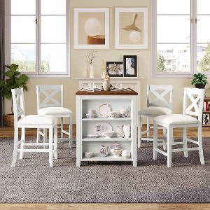 NicBex 5-Piece Counter Height Dining Set for 4 -Rustic Dining Table with 3-Tier Shelf & 4 Upholstered Chairs, Wooden Bar Table Set, Kitchen Table Set - 1 of 4