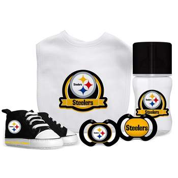 Baby Fanatic Sports Themed 5 Piece Gift Set With Bib, Pacifiers, Prewalkers & Bottle - Pittsburgh Steelers NFL - For Boys & Girls