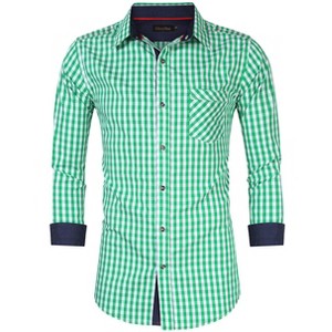Men's Long Sleeve Plaid Contrast Collar Cuff Button-Down Chest Pocket Lightweight Shirt - 1 of 4
