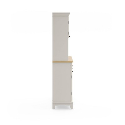 Off White China Cabinet with Natural Wood Top