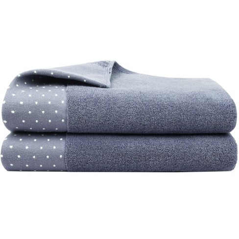PiccoCasa 100% Cotton Bath Towels Soft and Thick Absorbent Ribbed Bath  Towels 2 Pcs Spa Blue 27x54