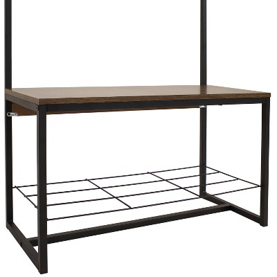 Industrial-Style Hall Tree Bench with Coat/Shoe Rack - Light Brown