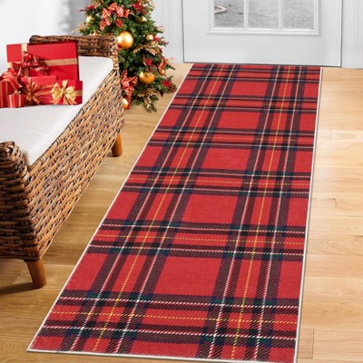 Christmas Plaid Small Area Rugs Non-Slip Non-Shedding Floor Mat Machine Washable Area Carpet for Entryway