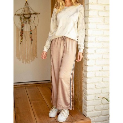 Women's Side Stripe Satin Straight Leg Pants - mystree