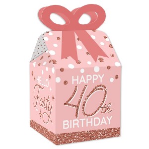 Big Dot of Happiness 40th Pink Rose Gold Birthday - Square Favor Gift Boxes - Happy Birthday Party Bow Boxes - Set of 12 - 1 of 4