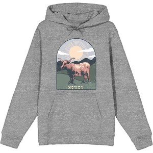 Western Howdy Cow Long Sleeve Adult Hooded Sweatshirt - 1 of 2