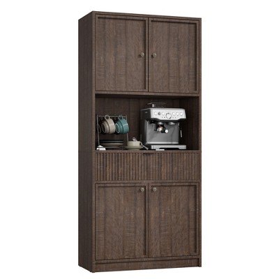 70" Tall Pantry Cabinet, Kitchen Storage Cabinet with Microwave Stand, Drawer, Wood Cupboard Furniture for Dining Room, Living Room