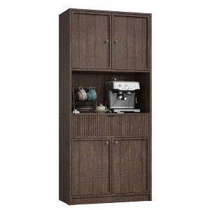 70" Tall Pantry Cabinet, Kitchen Storage Cabinet with Microwave Stand, Drawer, Wood Cupboard Furniture for Dining Room, Living Room - 1 of 4
