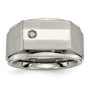 Black Bow Jewelry Men's 9mm Titanium 1/20ct Diamond Signet Ridge Edge Tapered Fit Band - 1 of 4