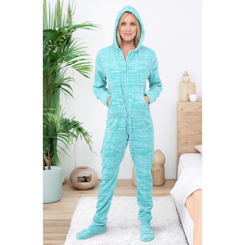 ADR Women's Plush Fleece One Piece Hooded Footed Zipper Pajamas, Soft Adult Onesie Footie with Hood, 2 of 7