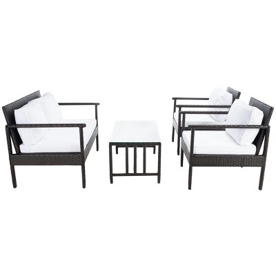 Coastal Charm Brown Wicker 4-Person Outdoor Living Set with White Cushions