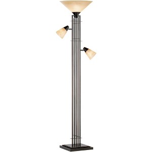 Franklin Iron Works Metro Mission Rustic Torchiere Floor Lamp with Side Lights 71" Tall Bronze Champagne Glass for Living Room Reading Bedroom Office - 1 of 4