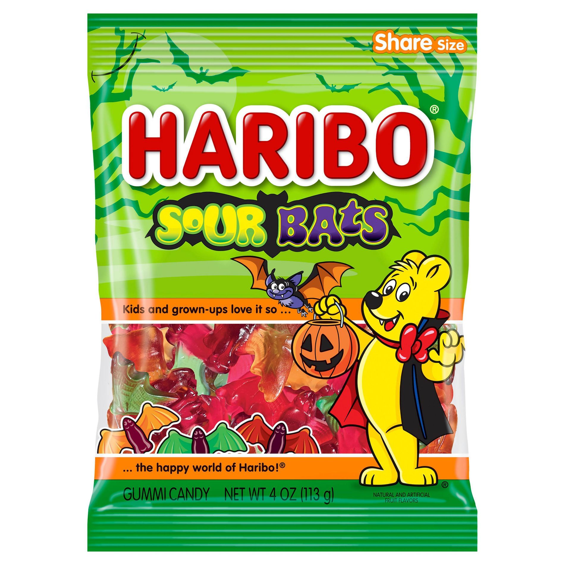 HARIBO Halloween Sour Vampire Bats Gummy Candy - 4oz