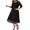 Agnes Orinda Women's Plus Size Floral Lace Round Neckline 3/4 Sleeves Midi A Line Dresses White - 2 of 4