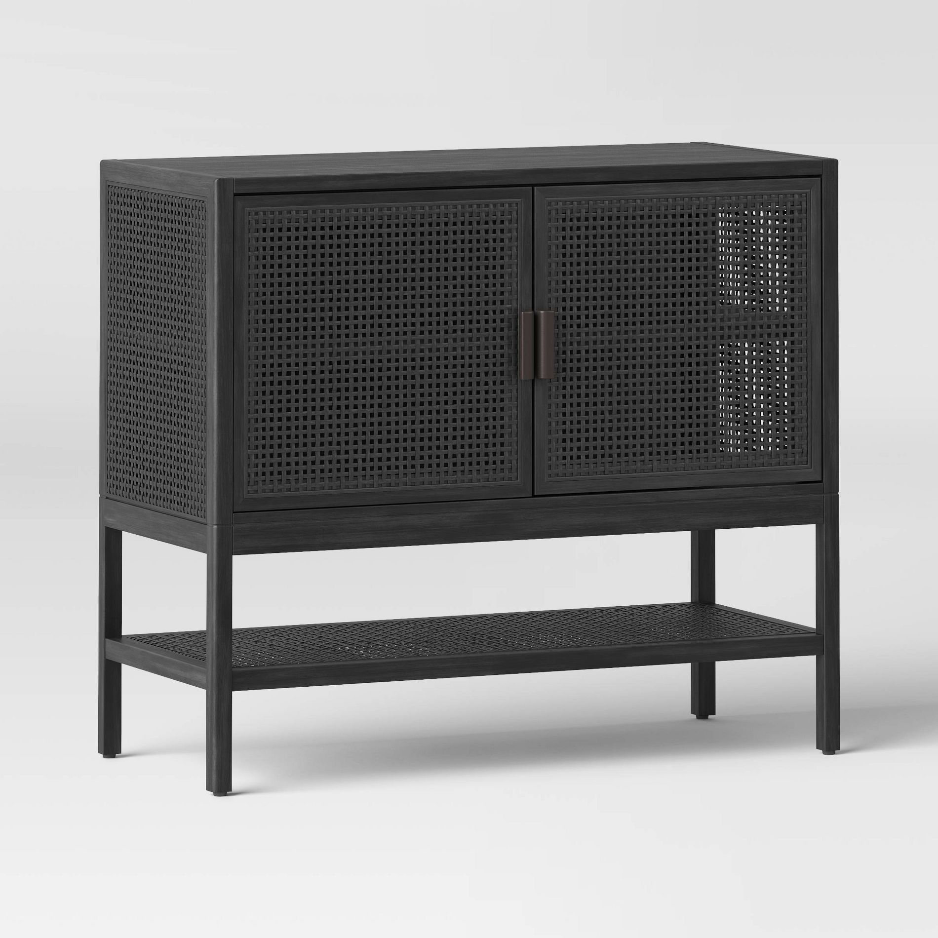 Minsmere 2 Door Cabinet - Black - Threshold™: Veneer Surface, Wood Frame, Fixed Shelves, 34"W x 29.2"H