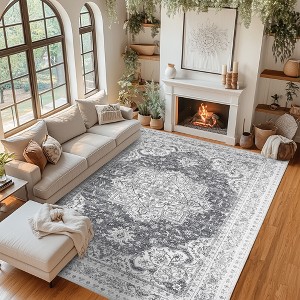 Washable Area Rug, Non-Slip Floral Carpet, Retro Floor Mat for Kitchen, Bathroom, Living Room, Bedroom, Entryway & Hallways - 1 of 4
