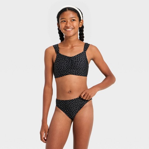 Art Class Girls' Mini Polka Dot Bikini Set - art class™ Black/White M