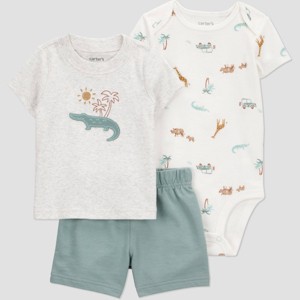 Carter's Just One You® Baby Boys' 3pc Safari Top & Bottom Set - Green - 1 of 4
