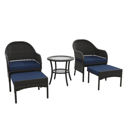 COWLOWN Blue All-Weather Outdoor Wicker Chairs, Rattan Patio Dining Chair Set for Porch, Balcony, Lawn, and Backyard Seating