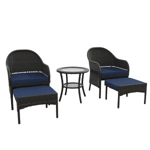 COWLOWN Blue All-Weather Outdoor Wicker Chairs, Rattan Patio Dining Chair Set for Porch, Balcony, Lawn, and Backyard Seating - 1 of 4