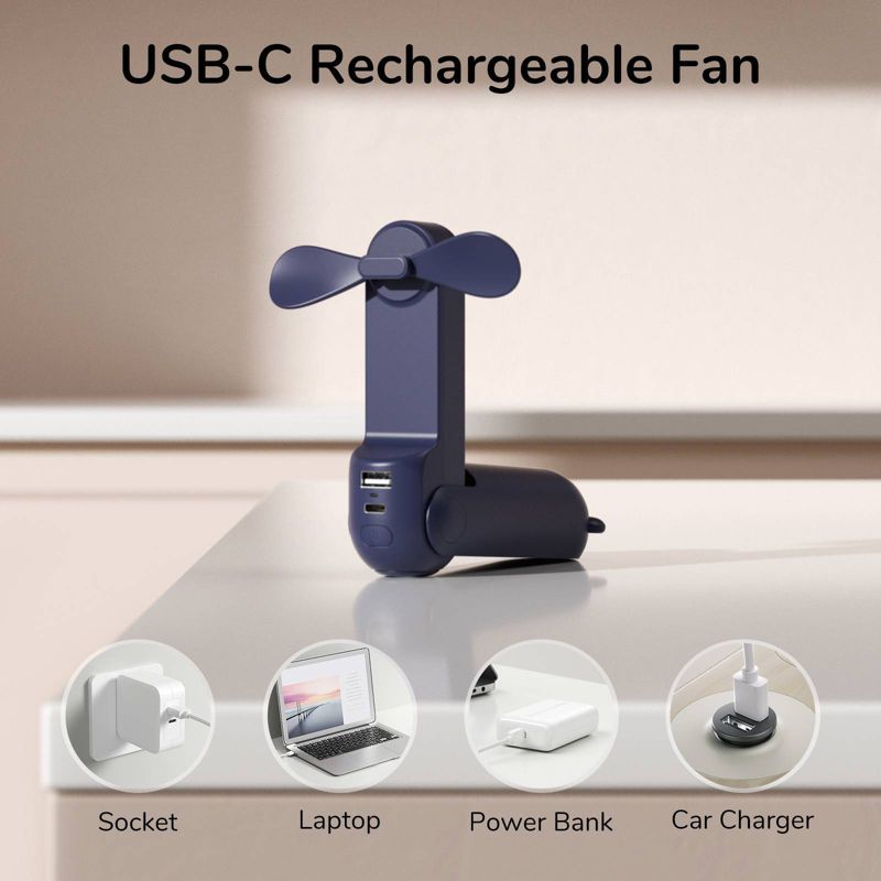 JISULIFE Handheld Mini Fan Portable USB Blue, 3 of 10