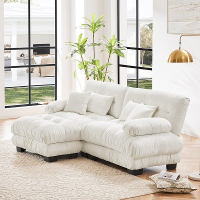 Modern Sectional Sofa, L-Shaped Seater Sofa with Pillows and Cushions, Upholstered Wide Arm Sofa with Convertible Ottoman-Cuddlewood