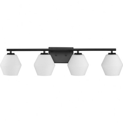 Progress Lighting Copeland 4-Light Vanity Light, Matte Black, Opal Glass Shades