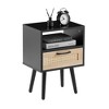 15.75" Rattan End table with drawer and solid wood legs, Modern nightstand,Black - 4 of 4