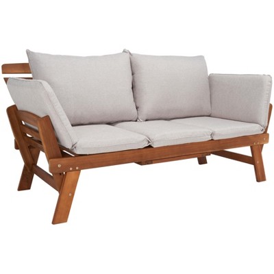 Emely Natural Wood Outdoor Daybed with Light Grey Cushions