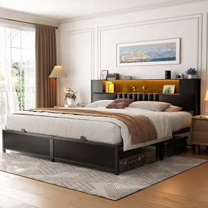Aheaplus Bed Frame with LED Light and Charging Station - 1 of 4