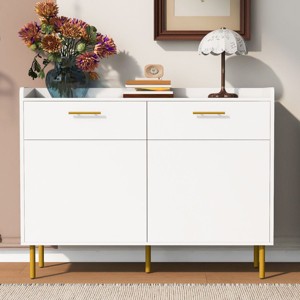 Wooden Storage Cabinet With 2 Doors And 2 Drawers, Accent Cabinet With Steel Pipe Table Legs, Modern Cabinet For Living Room-Cuddlewood - 1 of 4