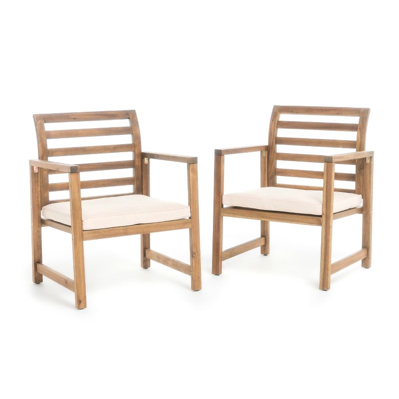 Emilano Set of 2 Acacia Wood Club Chair - Natural Stained - Christopher Knight Home, 1 of 7